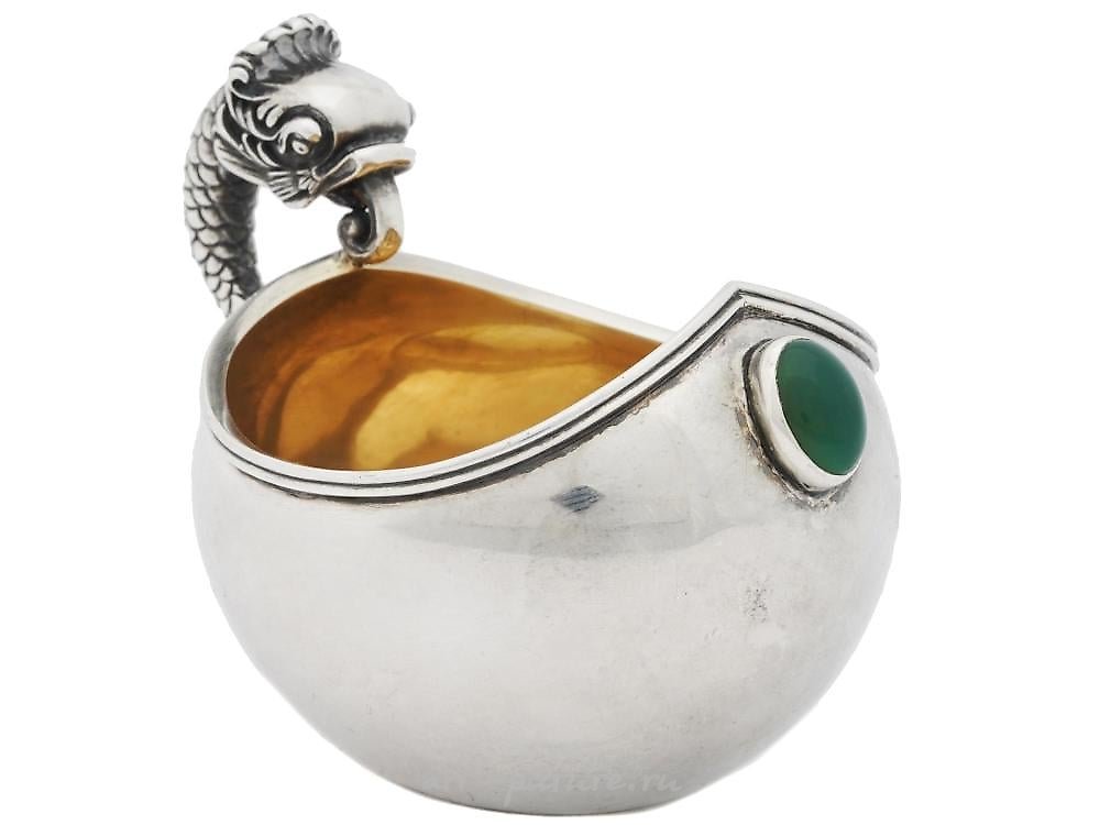 Russian silver , RUSSIAN 88 SILVER KOVSH WITH DOLPHIN HANDLE