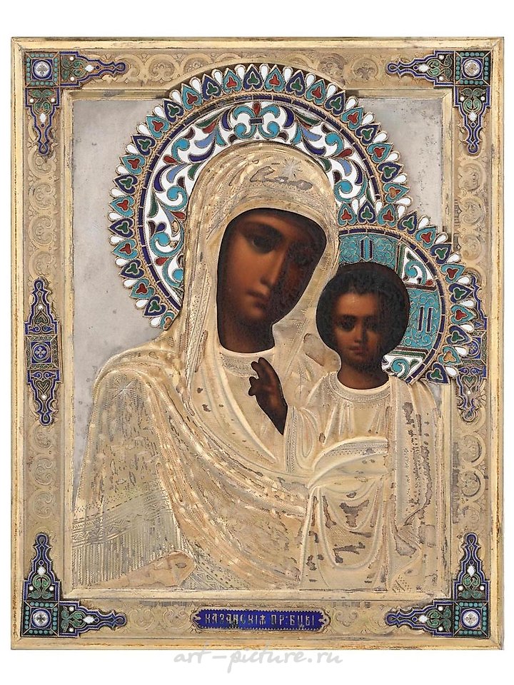 Russian silver , RUSSIAN ICON KAZAN MOTHER OF GOD IN SILVER OKLAD