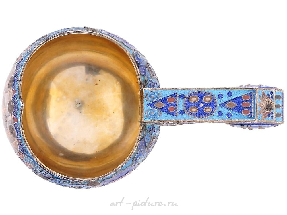 Russian silver , RUSSIAN 84 SILVER AND CLOISONNE ENAMEL KOVSH