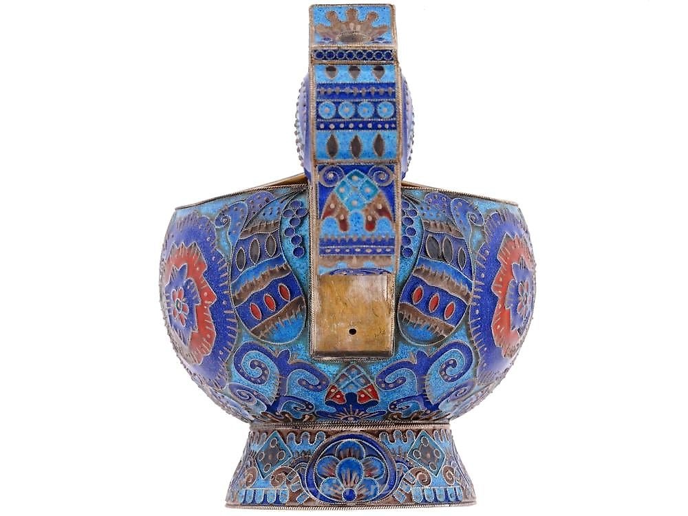 Russian silver , RUSSIAN 84 SILVER AND CLOISONNE ENAMEL KOVSH