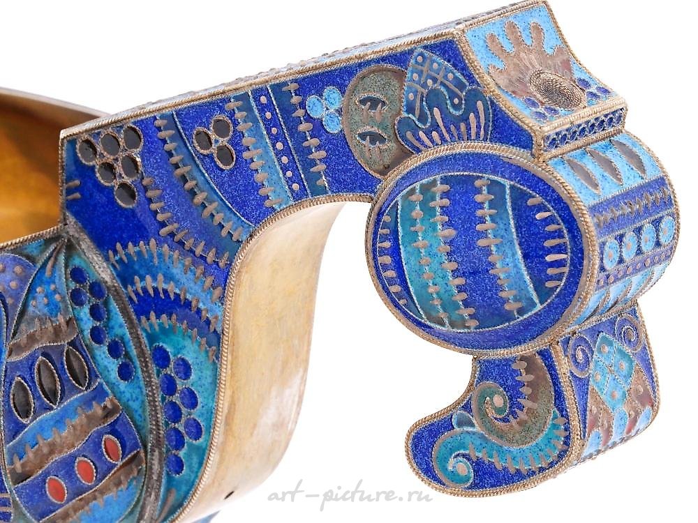 Russian silver , RUSSIAN 84 SILVER AND CLOISONNE ENAMEL KOVSH