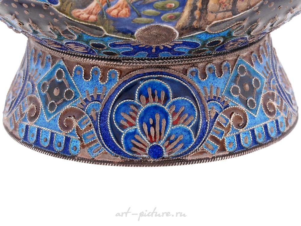 Russian silver , RUSSIAN 84 SILVER AND CLOISONNE ENAMEL KOVSH