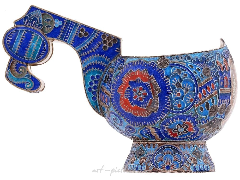 Russian silver , RUSSIAN 84 SILVER AND CLOISONNE ENAMEL KOVSH