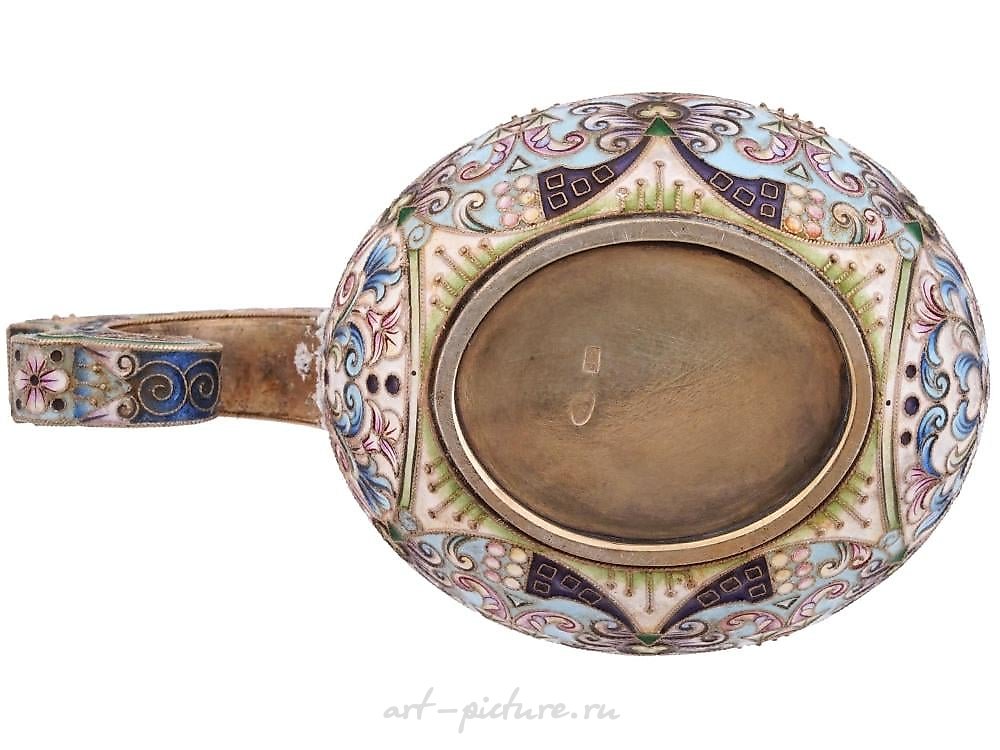 Russian silver , RUSSIAN 84 GILT SILVER AND CLOISONNE ENAMEL KOVSH