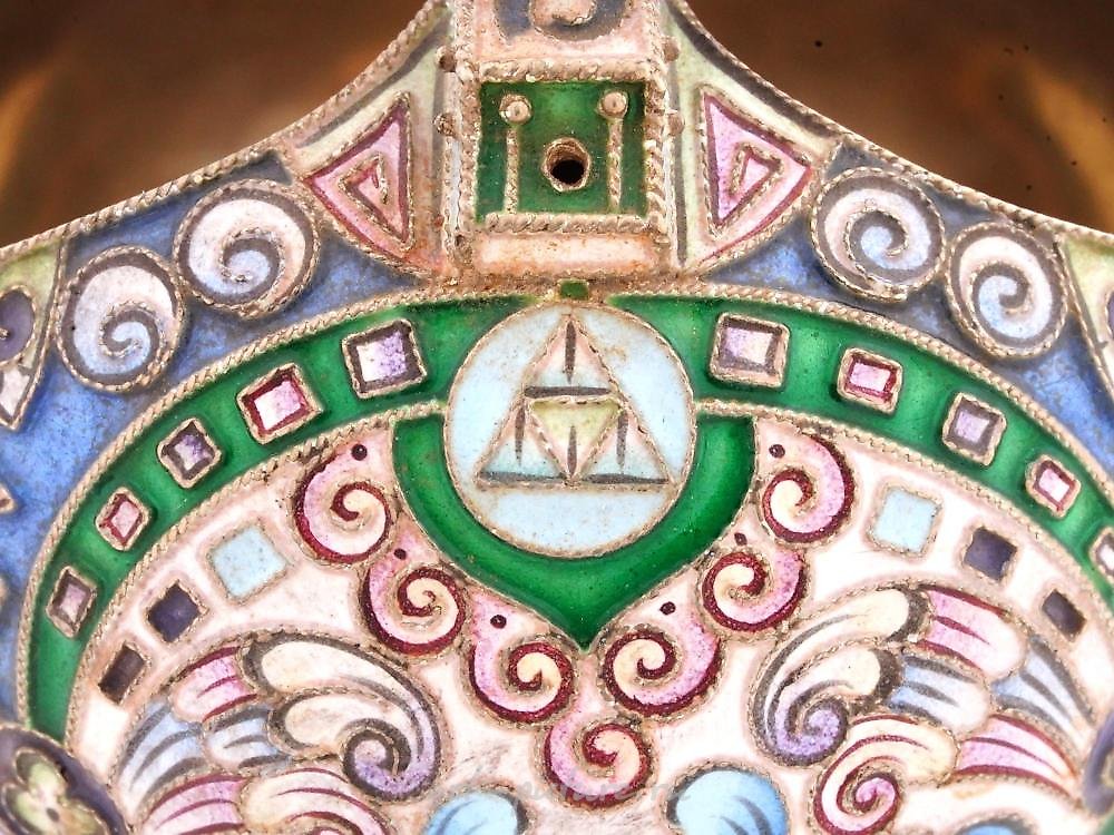 Russian silver , RUSSIAN 84 GILT SILVER AND CLOISONNE ENAMEL KOVSH
