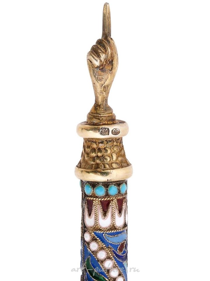 Russian silver , RUSSIAN JUDAICA SILVER ENAMEL CORAL TORAH POINTER