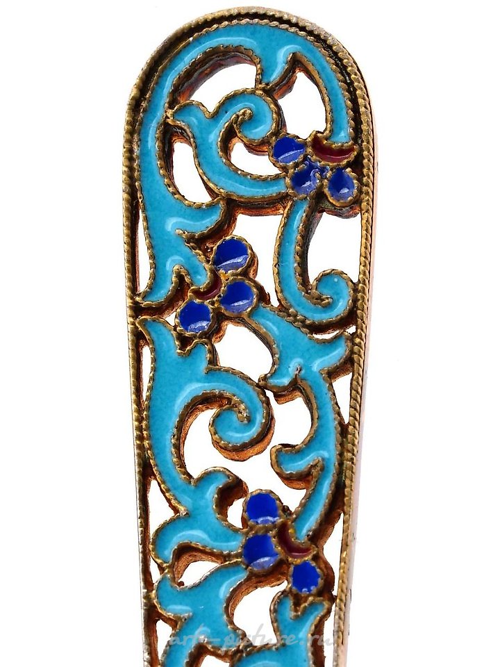 Russian silver , RUSSIAN SILVER ENAMEL TEA GLASS HOLDER WITH SPOON