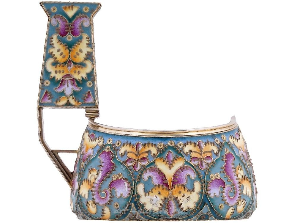 Русское серебро , Ковш из русского позолоченного серебра 84 пробы с эмалью.