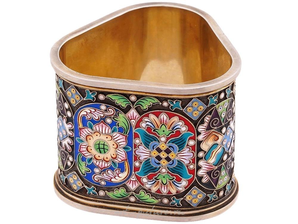 Russian silver , RUSSIAN GILT SILVER CLOISONNE ENAMEL NAPKIN RING