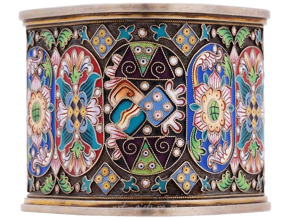 Russian silver , RUSSIAN GILT SILVER CLOISONNE ENAMEL NAPKIN RING
