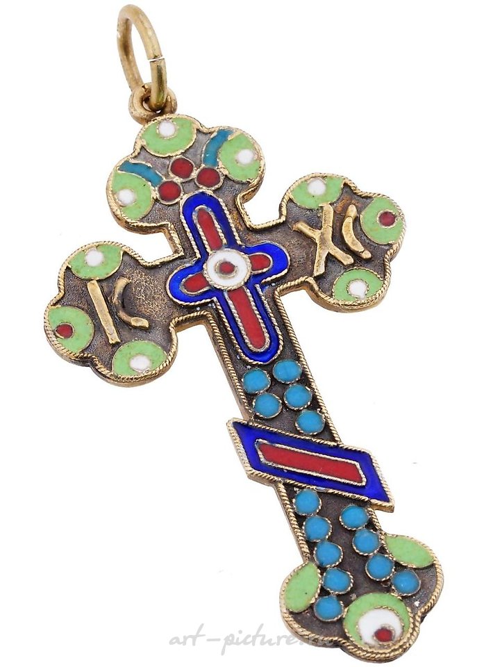 Russian silver , RUSSIAN GILT SILVER ENAMEL ORTHODOX CROSS PENDANT