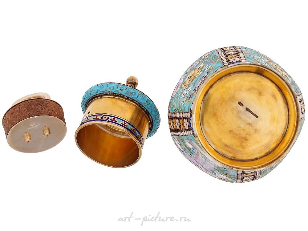 Russian silver , LARGE RUSSIAN 84 GILT SILVER CLOISONNE ENAMEL CUP