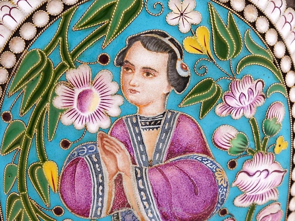 Russian silver , LARGE RUSSIAN 84 GILT SILVER CLOISONNE ENAMEL CUP