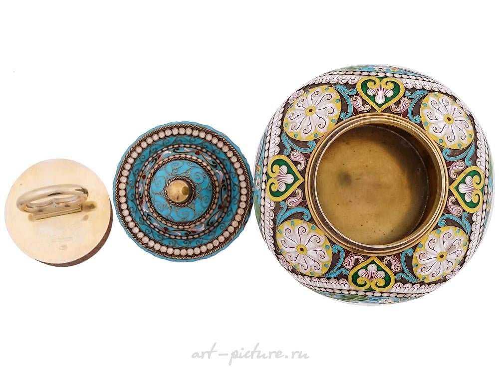 Russian silver , LARGE RUSSIAN 84 GILT SILVER CLOISONNE ENAMEL CUP