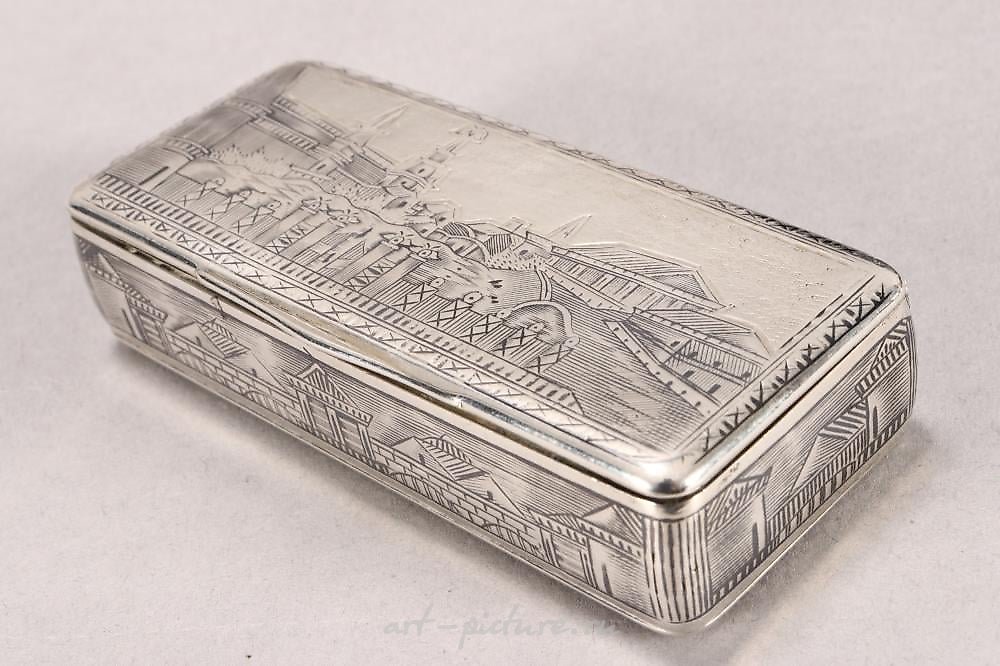 Russian silver , Early 19th Century Russian Silver and Niello Snuff