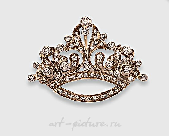 Русское серебро , Брошь, усыпанная бриллиантами русская дворянская корона в ажуре