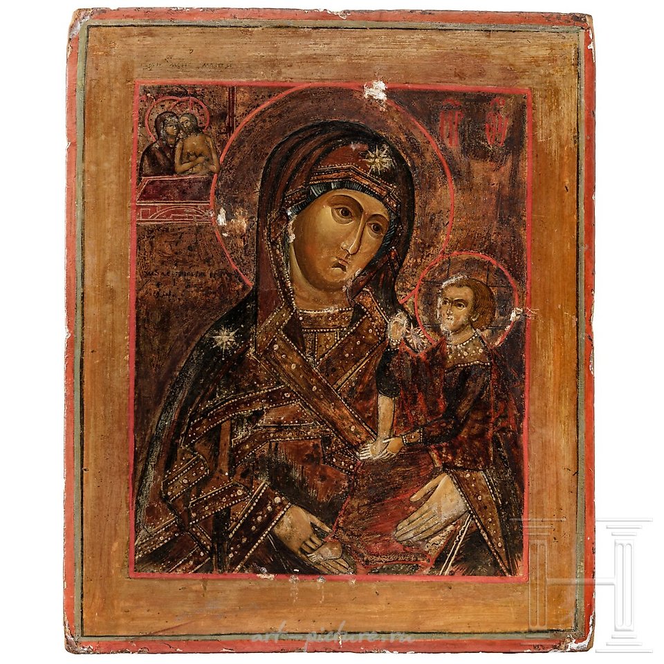 Russian silver , Rare icon with the Mother of God of Smolensk and Schuja (...)