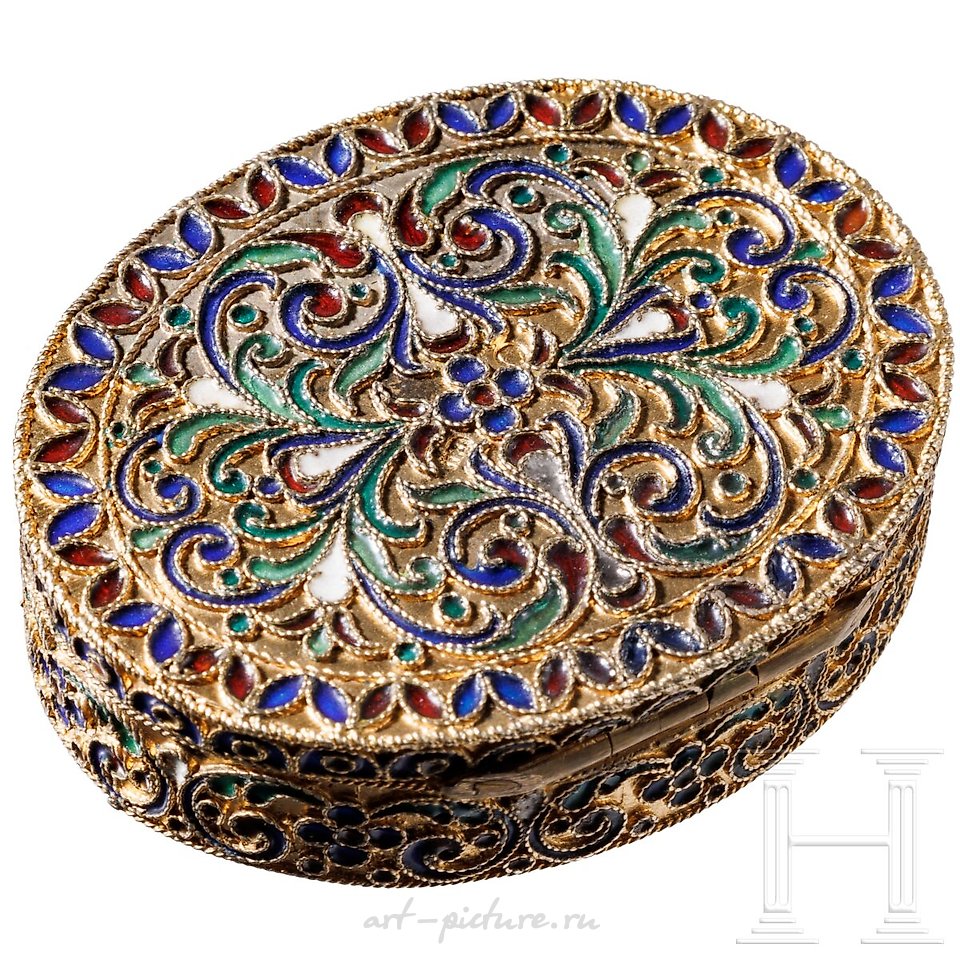 俄罗斯银 , 搪瓷药盒，圣彼得堡，格里戈里·潘克拉托夫