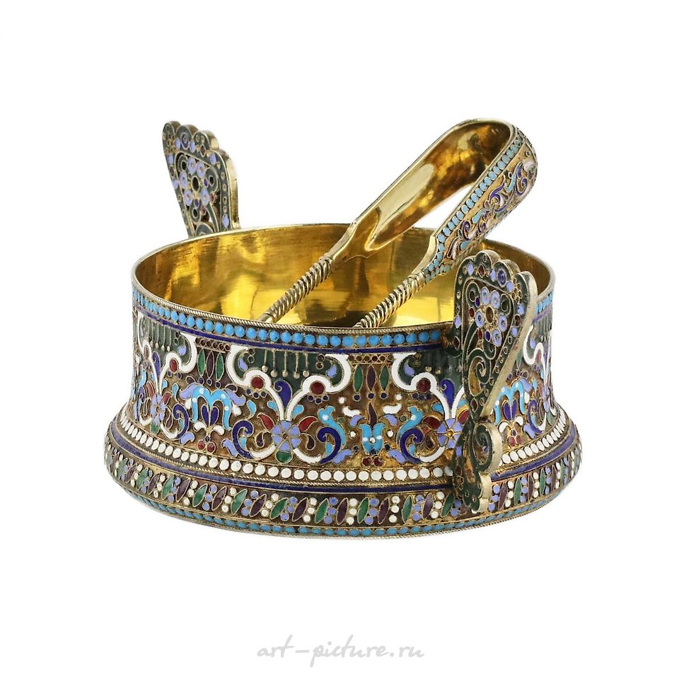 Русское серебро , Серебряная русская сахарница с щипцами