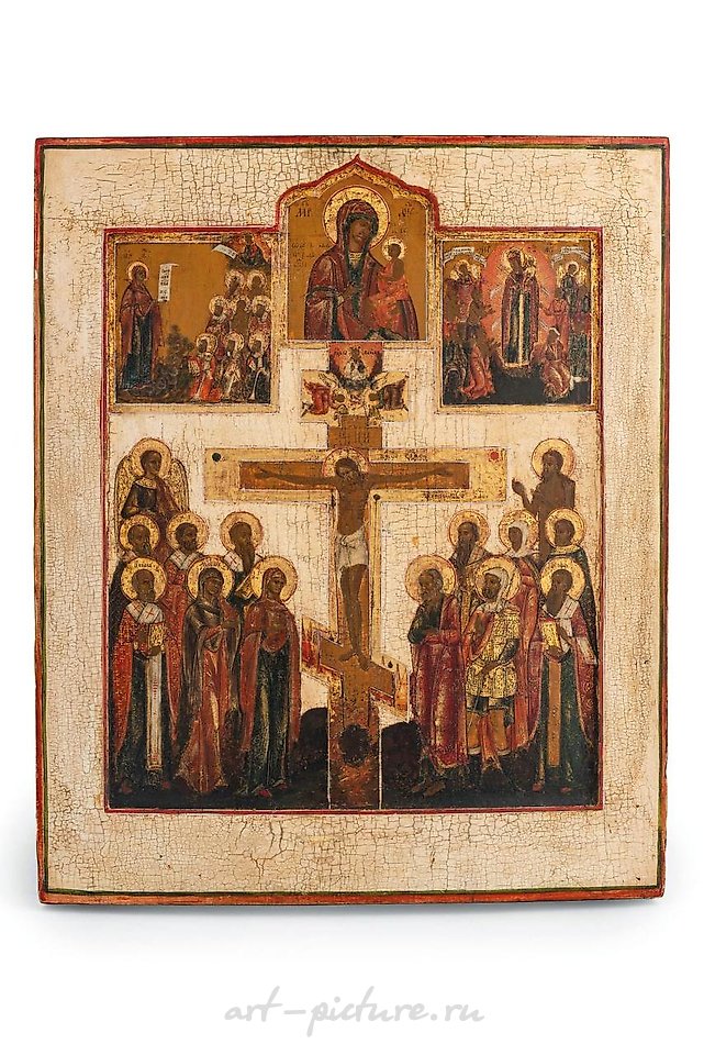 俄罗斯银 , 描绘了圣像和圣徒的十字架图标...