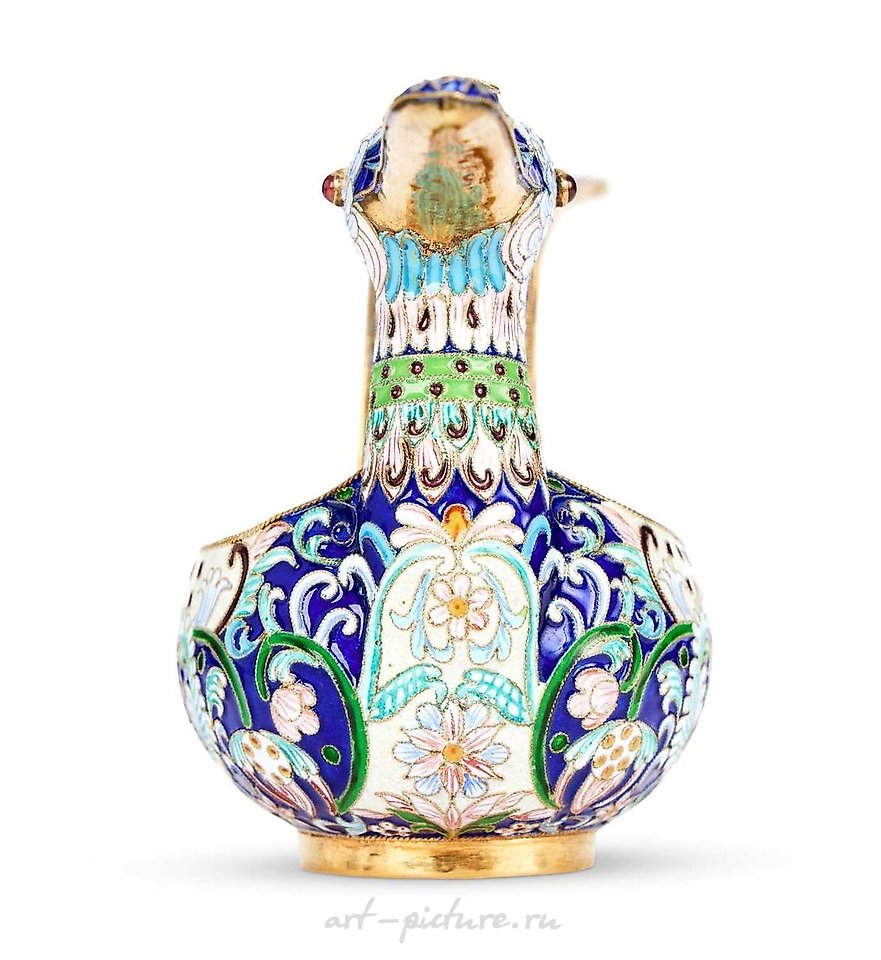 Russian silver , A SILVER GILT, CLOISONNE ENAMEL AND GEM SET RUSSIAN STYLE BROOCH...