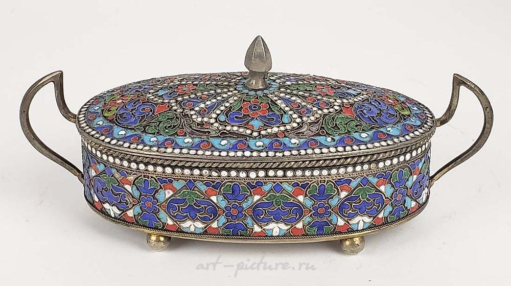 Russian silver , MAGNIFICENT 19TH C. RUSSIAN ENAMEL & 84 SILVER TEA SET