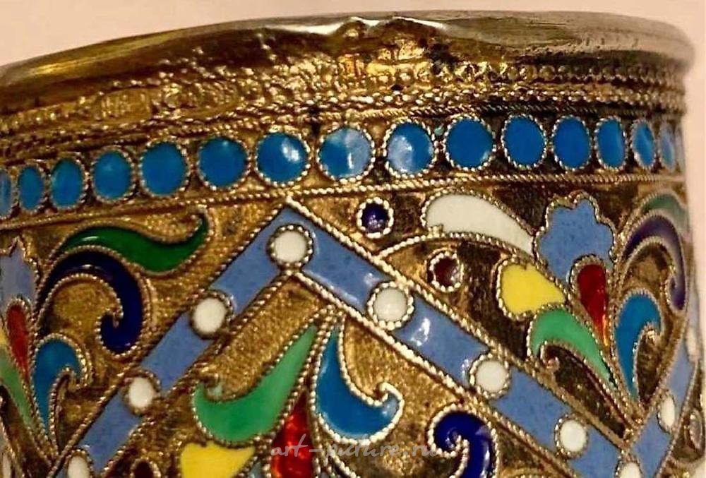 俄罗斯银 , 俄罗斯银质餐巾架，带有84年代的珐琅装饰。