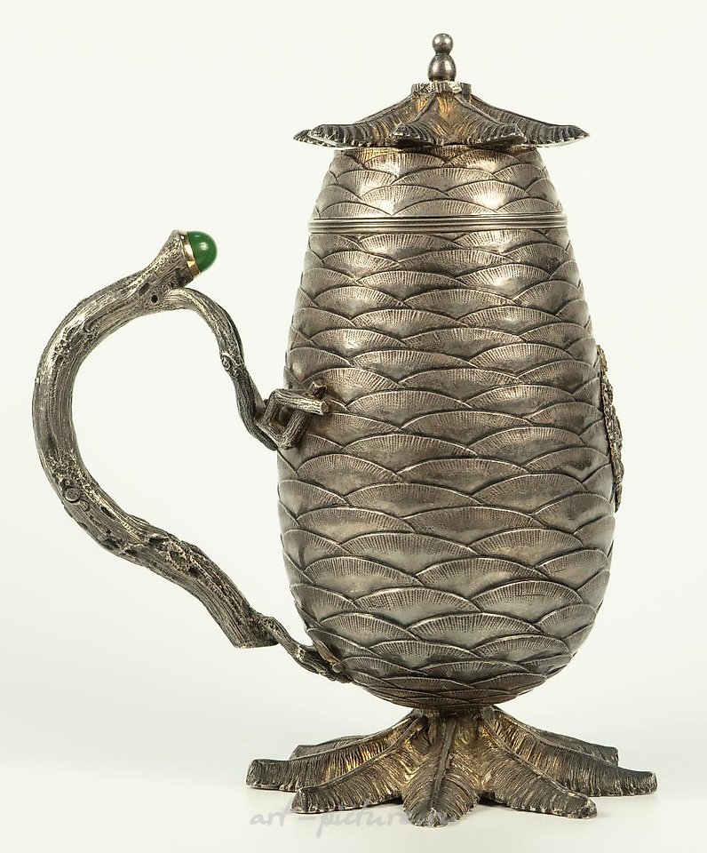 Russian silver , Mug in the form of a fir cone