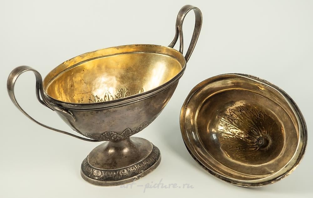 Russian silver , Sugar bowl with Empire style lid.