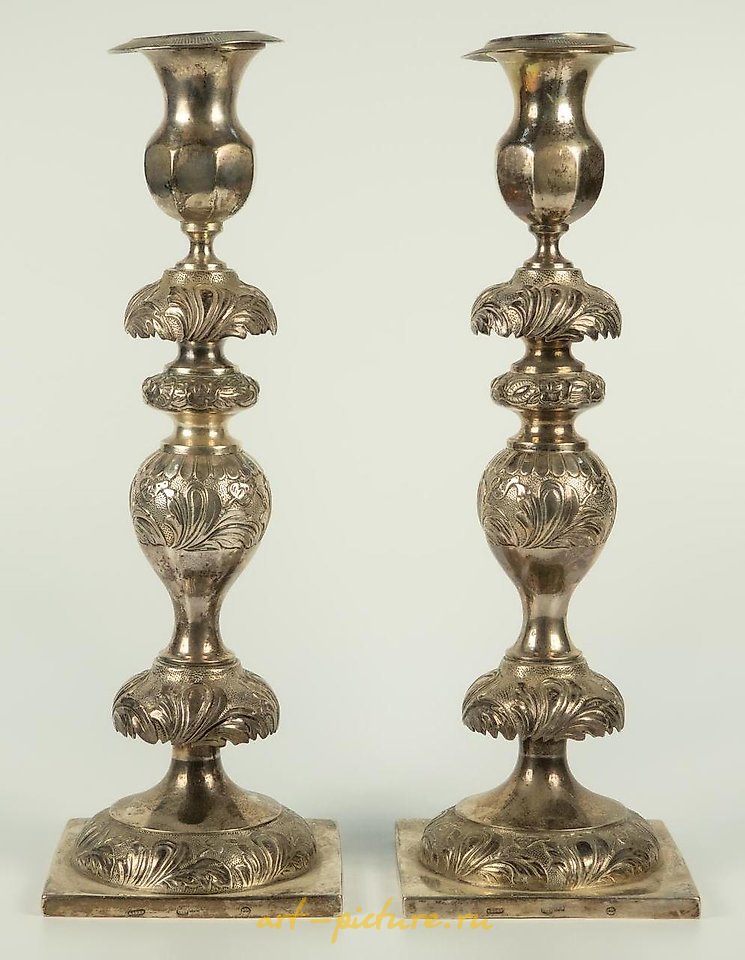Russian silver , Pair of Silver Shabbat candlesticks.