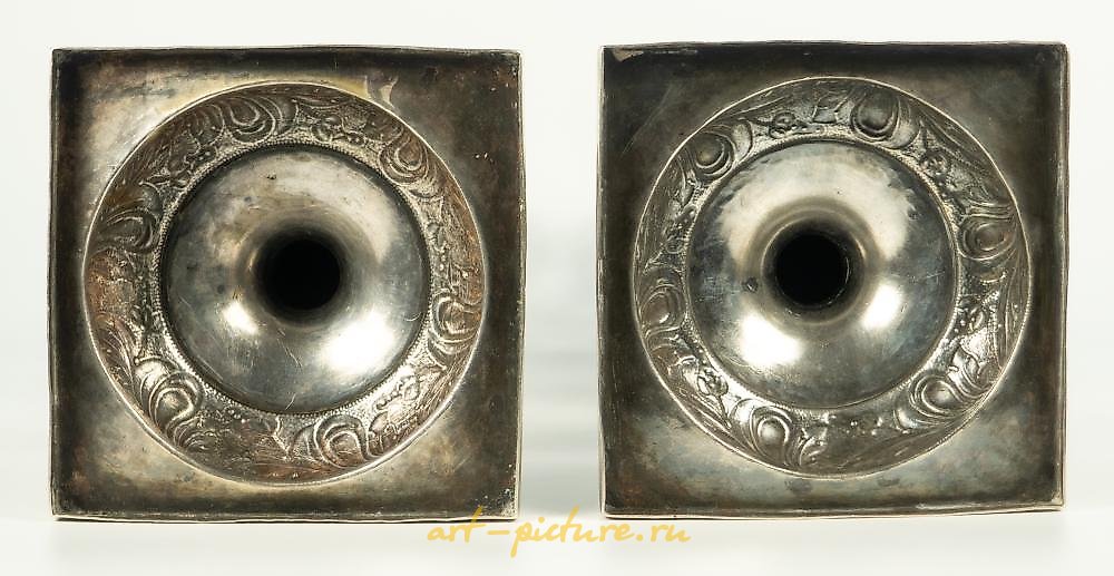 Russian silver , Pair of Silver Shabbat candlesticks.