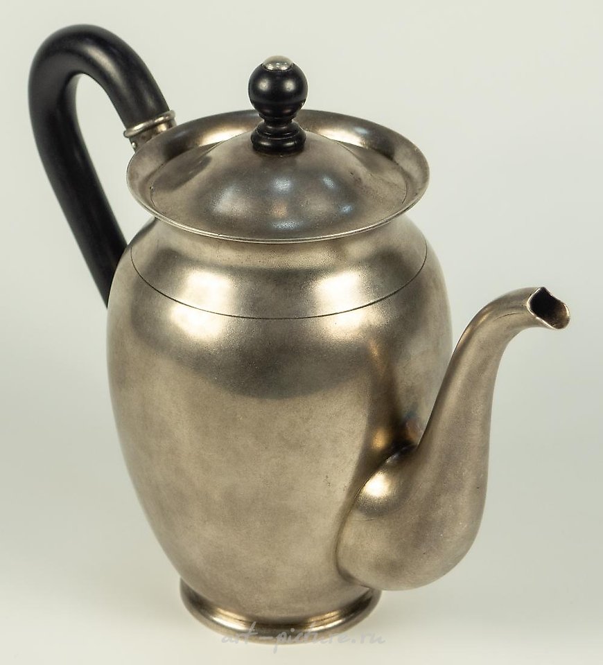 Russian silver , Silver coffee pot with removable lid and wooden handle. Faberge.