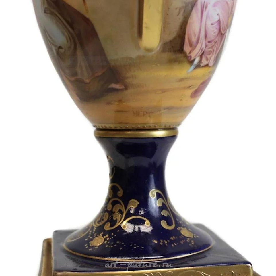 Royal Vienna Porcelain , Royal Vienna Austria Double Handled Urns, c1900. Signed