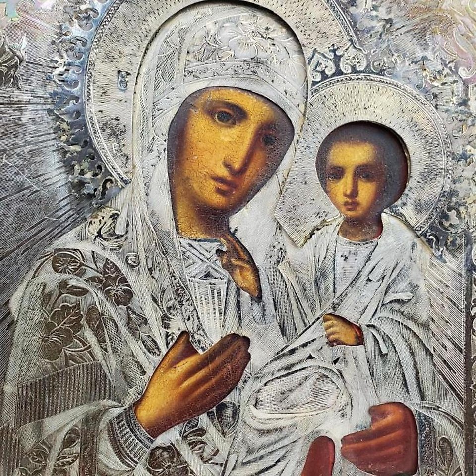 Russian silver , Antique 19th century Russian 84 Silver Icon