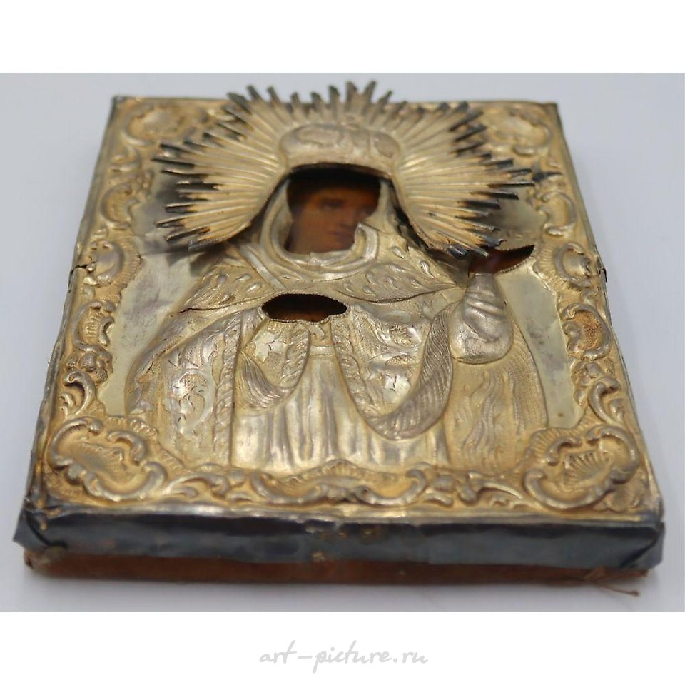 Русское серебро , Антикварная русская икона святой Ольги с серебряной ризой