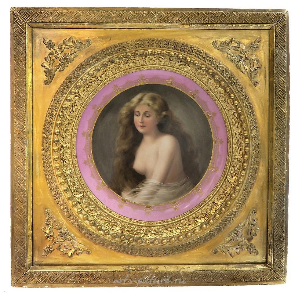 Royal Vienna Porcelain , 19TH C LARGE ROYAL VIENNA PLATE FRAMED SIGNED SCHINDLER