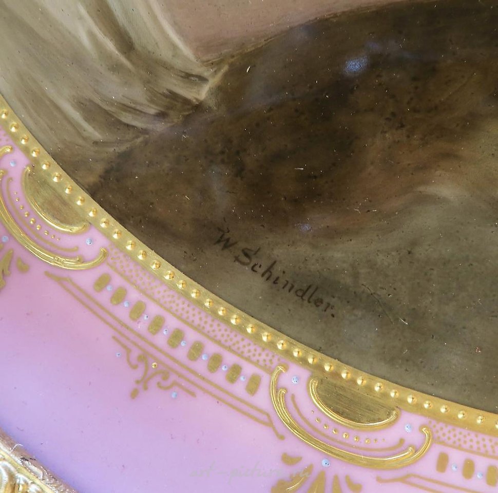 Royal Vienna Porcelain , 19TH C LARGE ROYAL VIENNA PLATE FRAMED SIGNED SCHINDLER