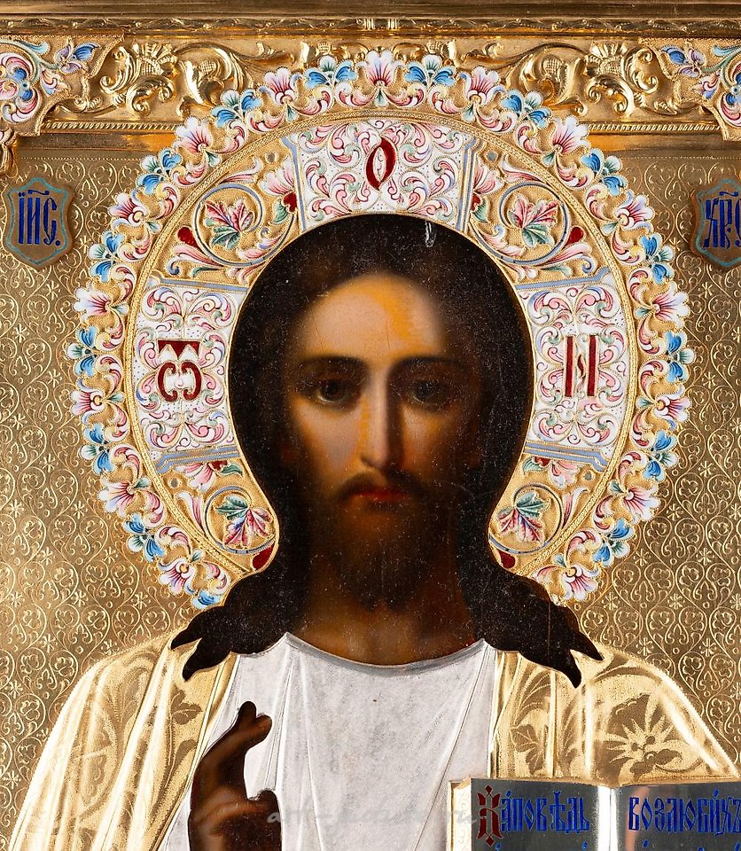 俄罗斯银 , 非常美丽的图标，描绘了基督全能者。