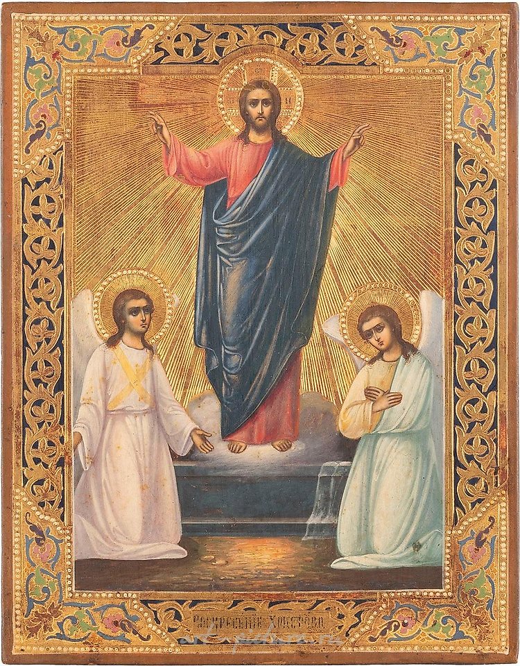 Russian silver , A FINE SIGNED ICON SHOWING THE RESURRECTION OF CHRIST Russia