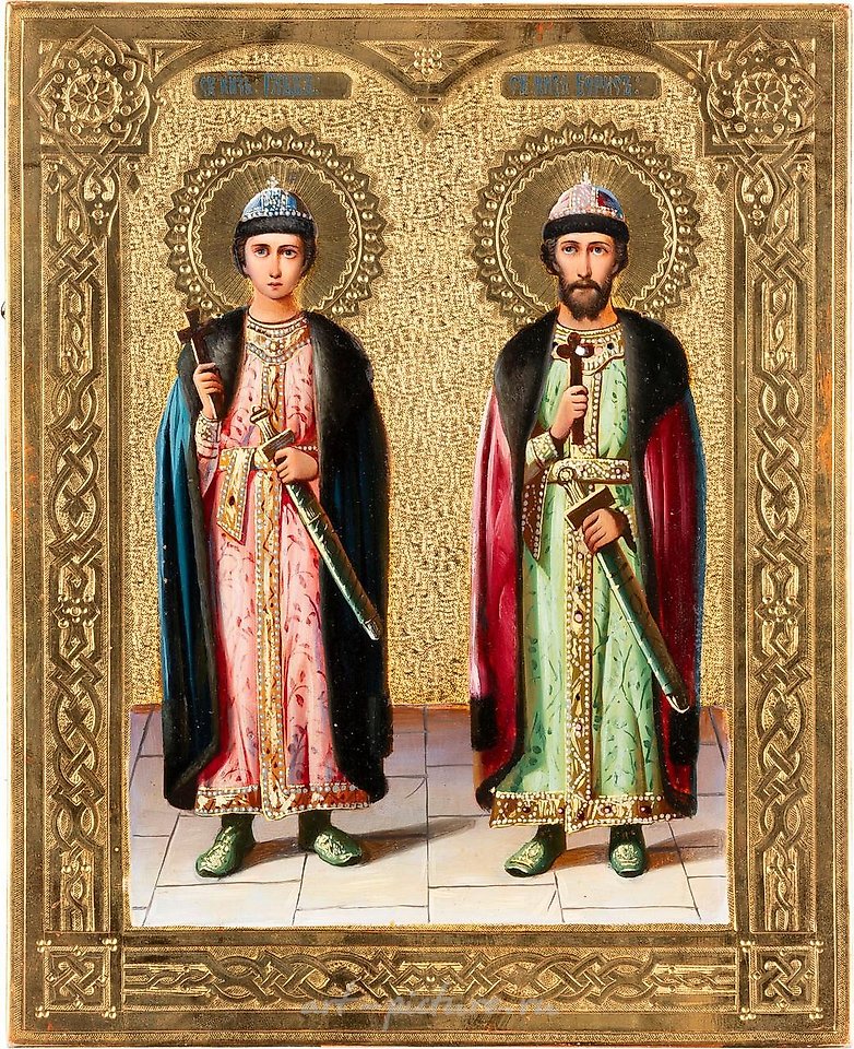 Russian silver , A SMALL ICON SHOWING STS. BORIS AND GLEB Russian, circa 190