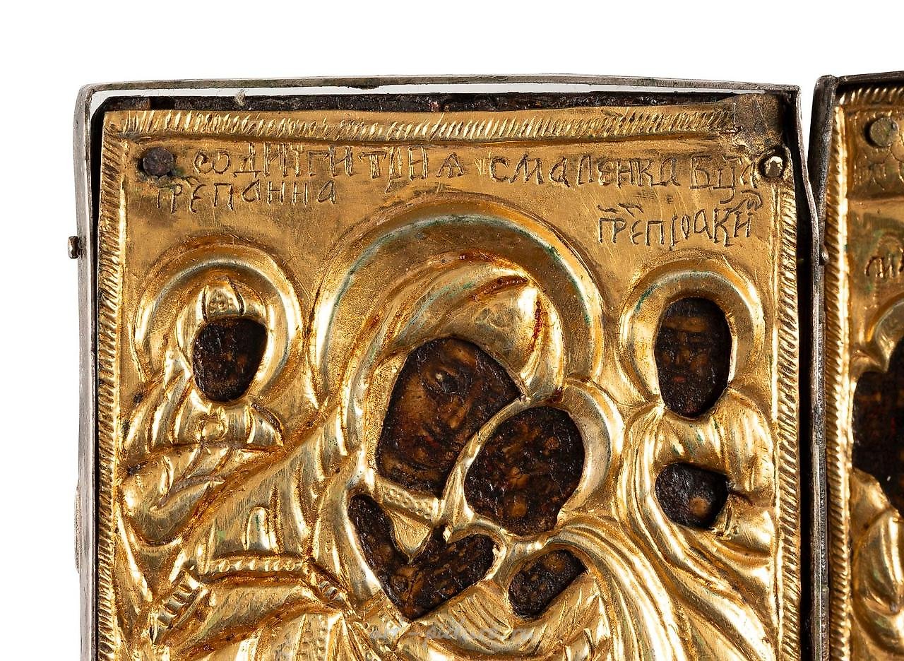 俄罗斯银 , 小三联画，描绘了圣母安息的场景。