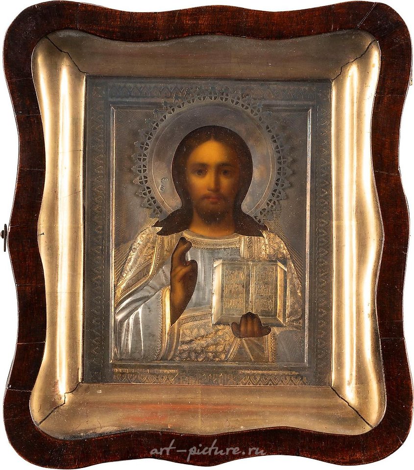 Русское серебро , Икона "Христос Пантократор" с серебряно-золоченым окладом