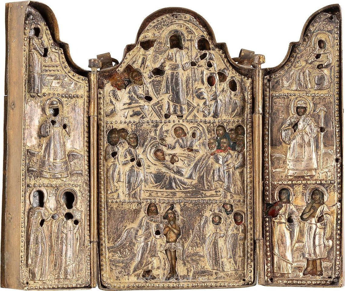 Russian silver , A SMALL TRIPTYCH SHOWING THE DESCENT INTO HELL, THE DORMITI