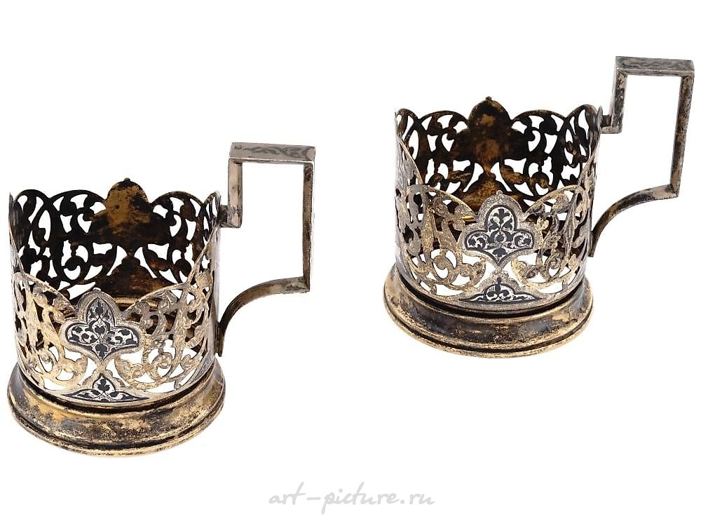 Russian silver , RUSSIAN GILT SILVER AND NIELLO TEA GLASS HOLDERS