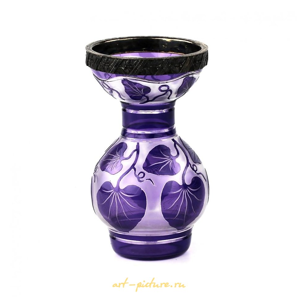 Russian silver , Vase Bindweed, with a silver rim 84 assay value. Glass. Russian...