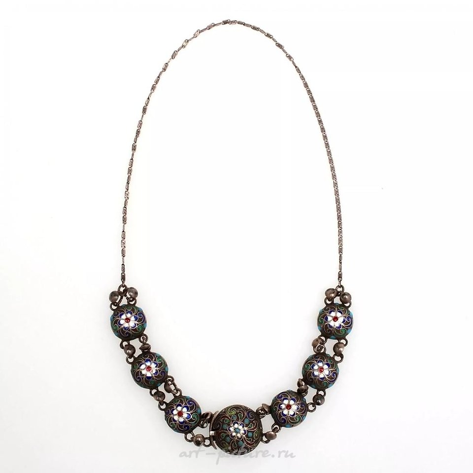 Русское серебро , Русская серебряная подвеска с эмалью в технике клоизонне.