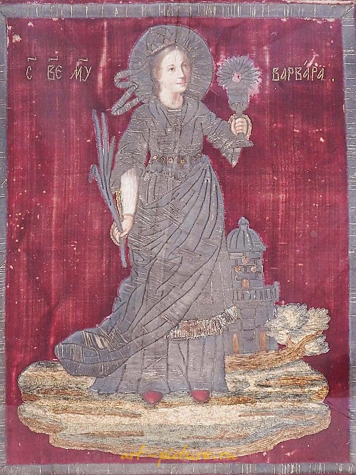 Русское серебро , Антикварная икона русской православной церкви 18 века, изображающая святую Варвару.