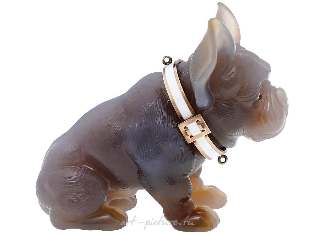 Русское серебро , Русская агатовая резная фигурка бульдога с полудрагоценными камнями