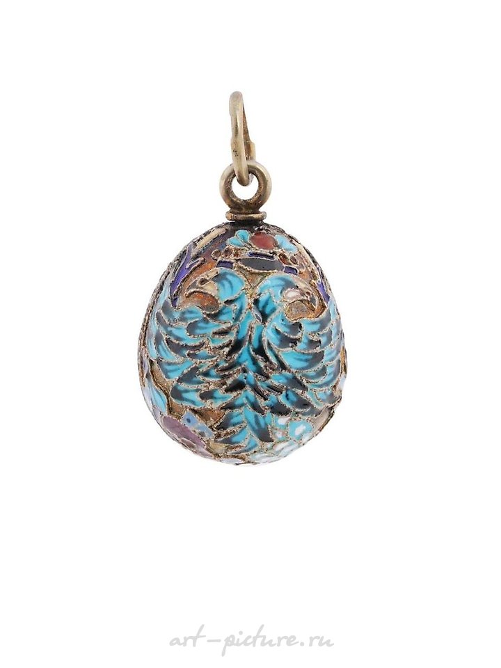 Russian silver , RUSSIAN GILT SILVER CLOISONNE ENAMEL EGG PENDANT