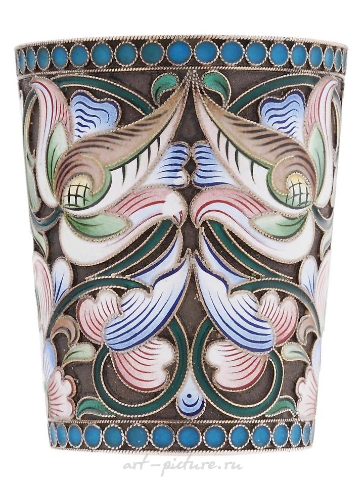 Русское серебро , Набор из 12 русских серебряных эмалированных рюмок